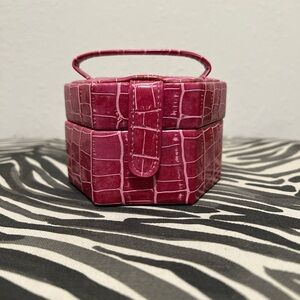 Pink Crocodile-Embossed Jewelry Box